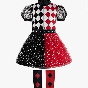Harlequin Star Pattern Dress with Leg Warmers